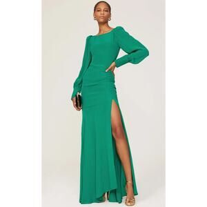 De la Vali Presley Long Sleeve High Slit Maxi Gown Dress Green Women's Size 8